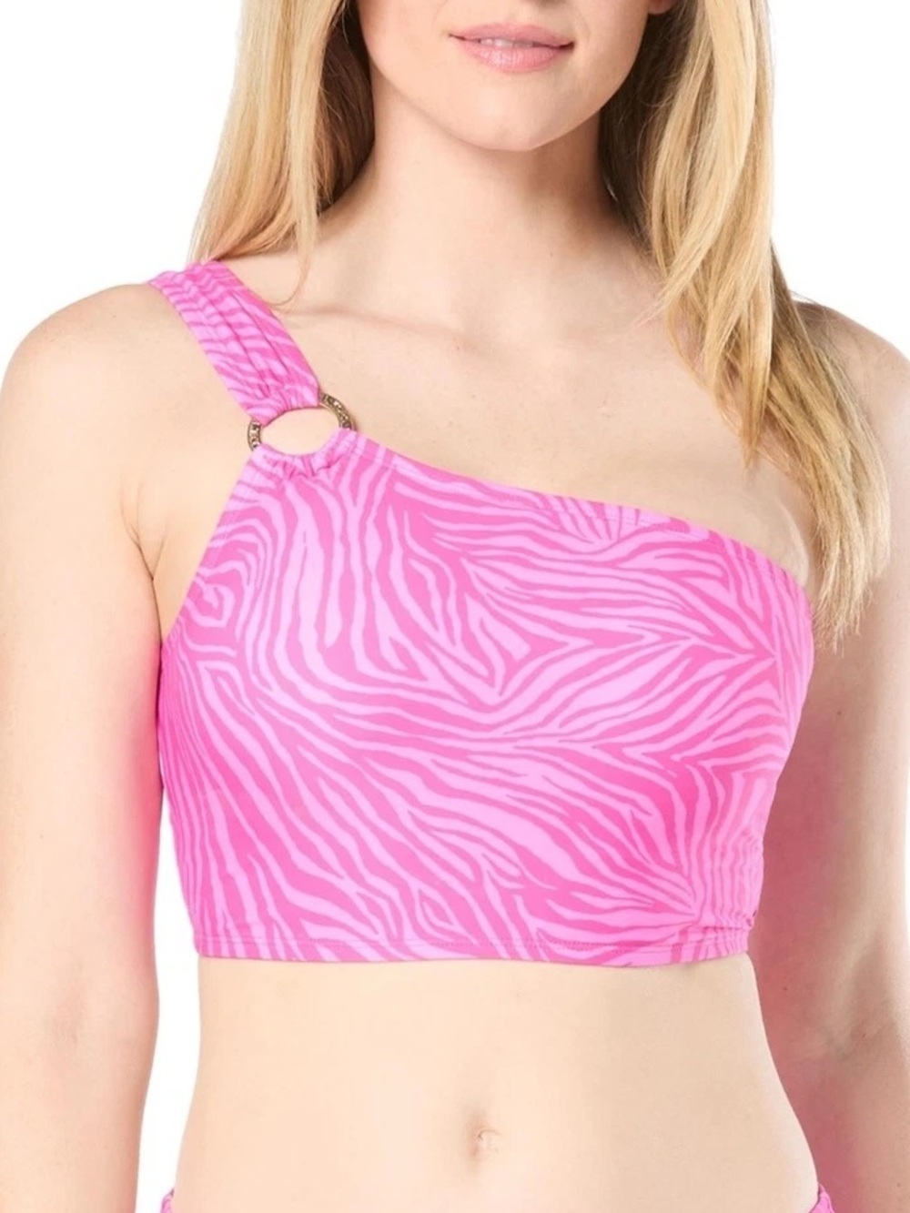 MICHAEL Michael Kors Women's Pink Zebra Print One-Shoulder Bikini Top